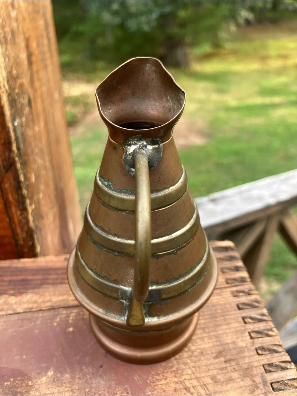 Vintage Signed Garanti Villedieu Copper & Brass Miniature Pitcher